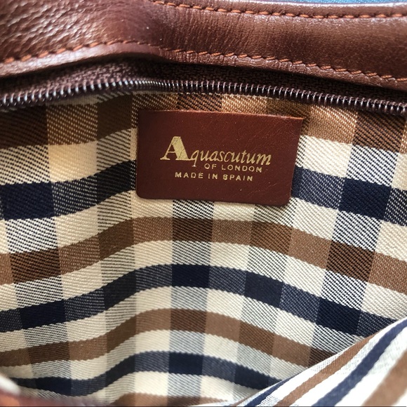authentic Aquascutum of London check wristlet brown leather mini purse bag Italy - Picture 6 of 9